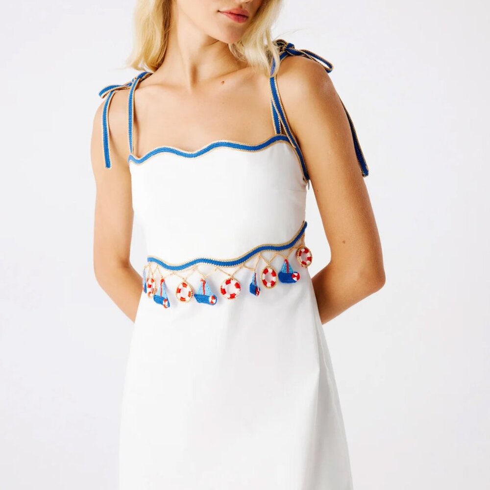 My Beachy Side Muse WHITE NAUTICAL CROCHET SAIL BOAT MINI DRESS LARGE NWT L - Picture 2 of 11